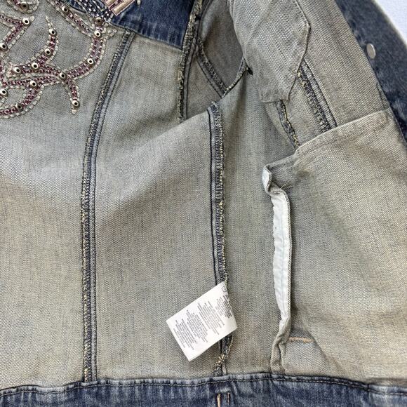 Harley Davidson Denim Jean Jacket Women's S Blue Embroidered Studded Logo EUC - Picture 6 of 12